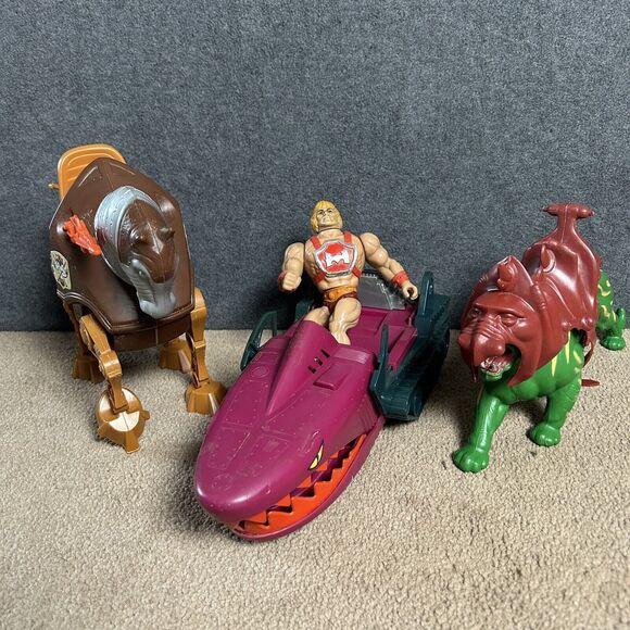 80s MOTU Battle Cat He-man Land Shark Stridor Lot Set Masters of the Universe - Picture 1 of 16